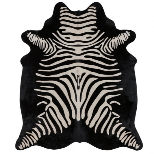 Reverse Zebra Printed Cowhide Rug