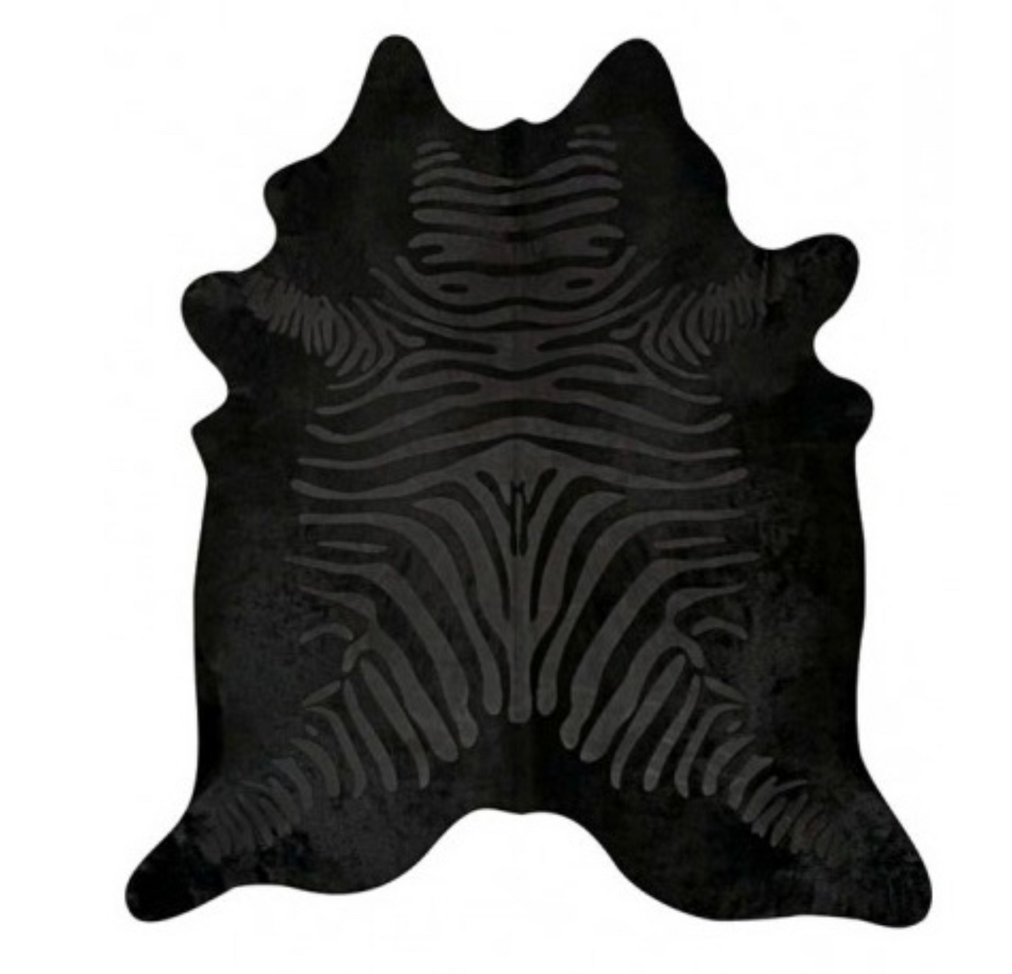 Etched Zebra Printed Cowhide Rug, Black