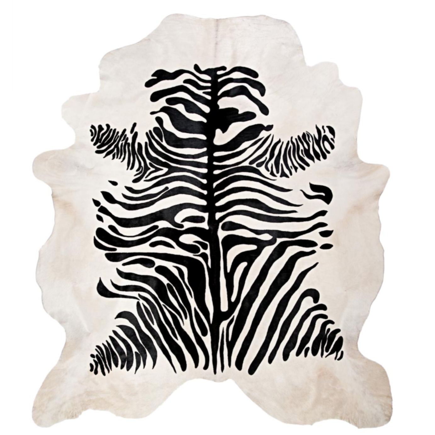 Italian Zebrone Printed Cowhide Rug, Black Stripes White Hide