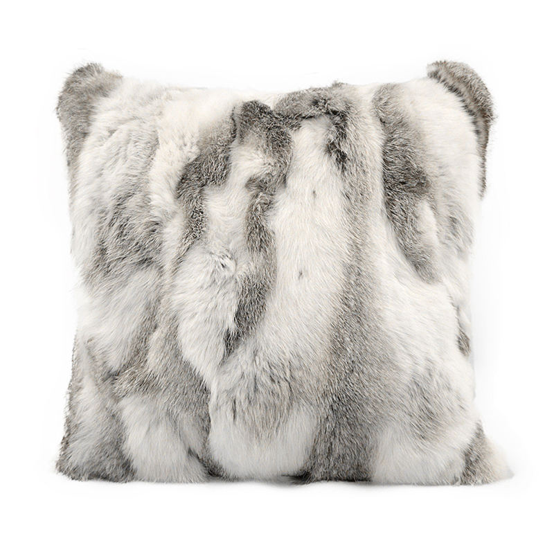 Rabbit Fur Cushion White and Grey
